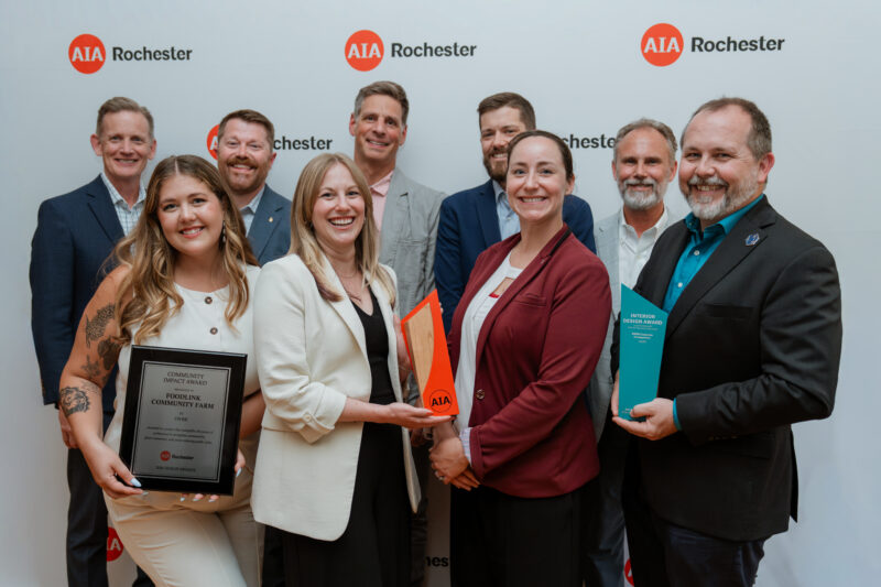 Members of the SWBR team posing for a photo at the AIA Rochester Design Awards 2026.
